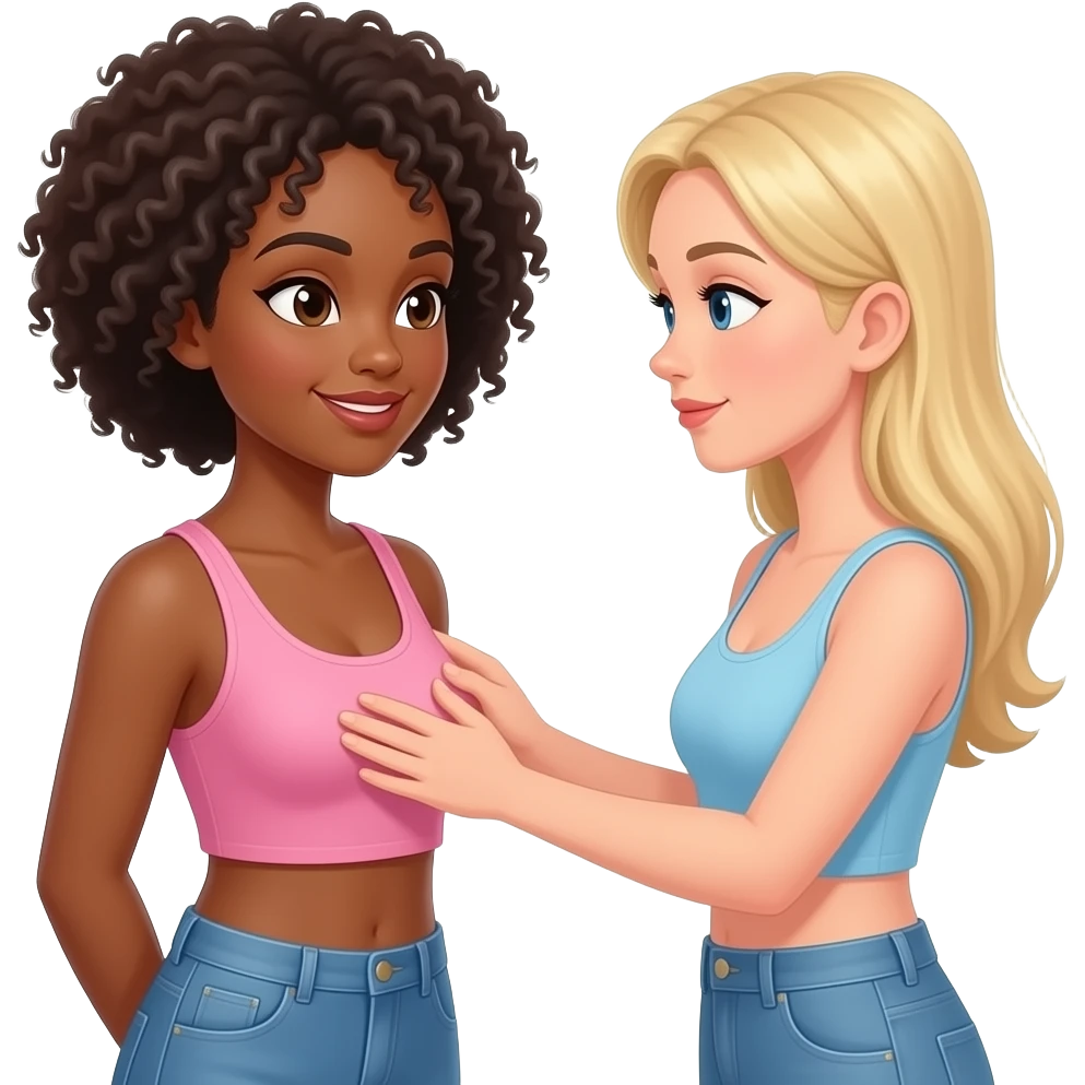 A black woman gets her breasts touched by a white woman emoji