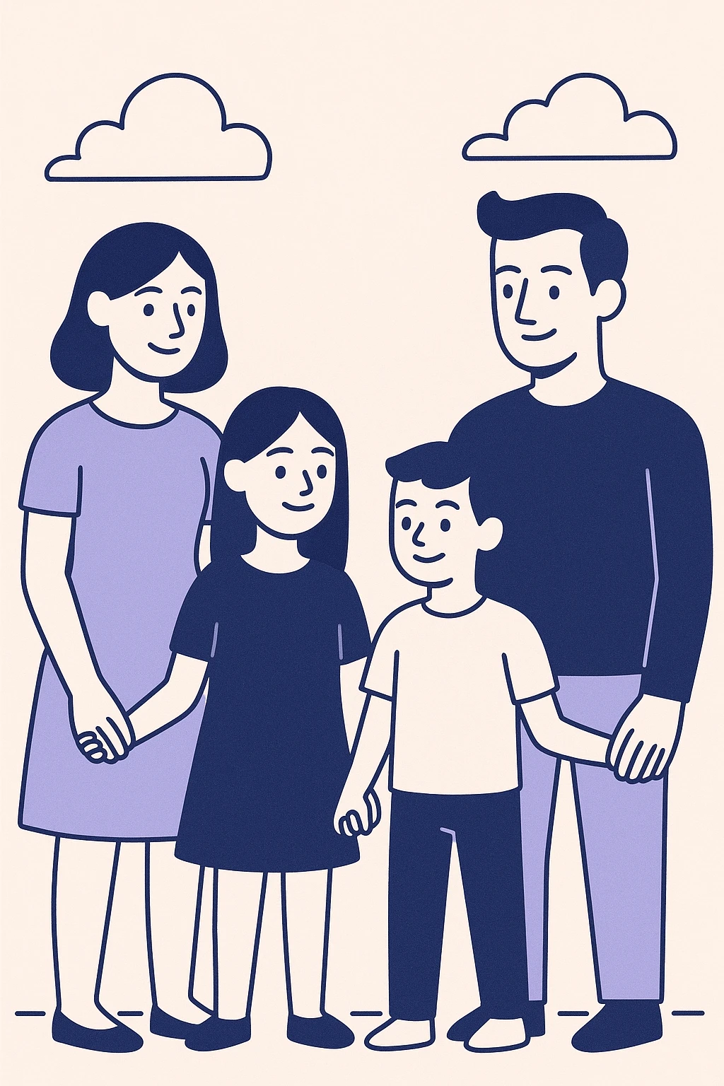a family holding hands, flat illustration emoji