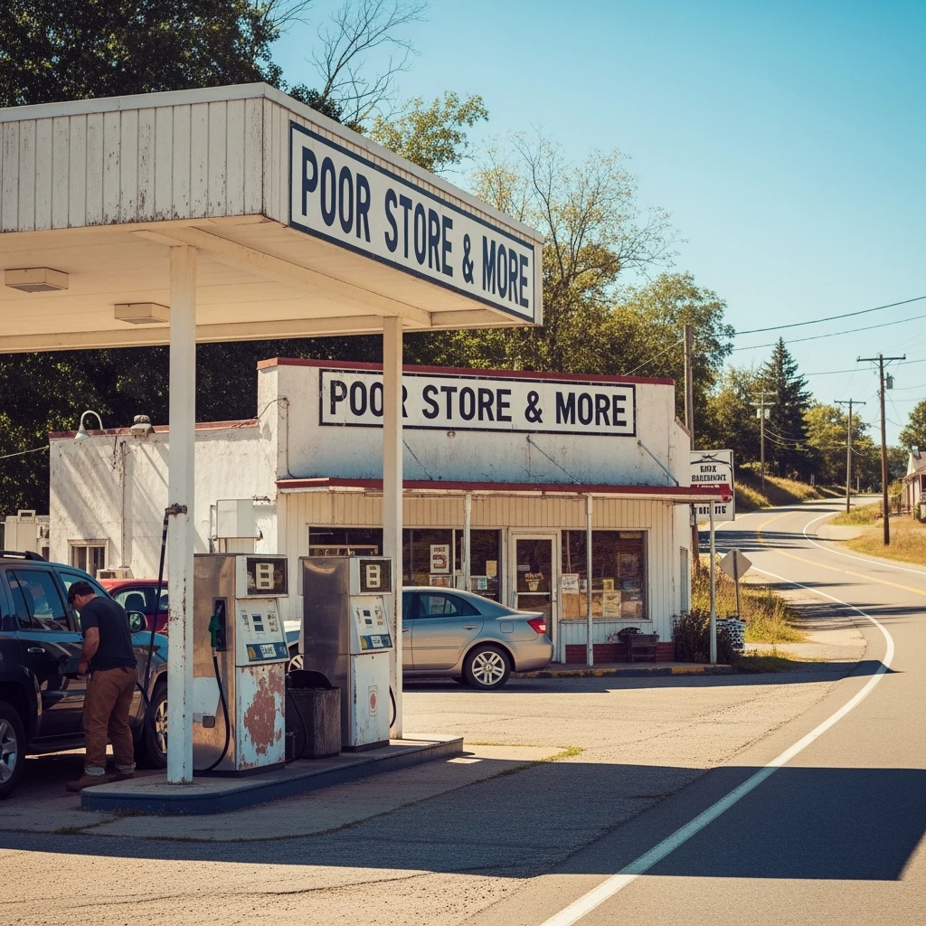 Gas station named Poor Store & More emoji