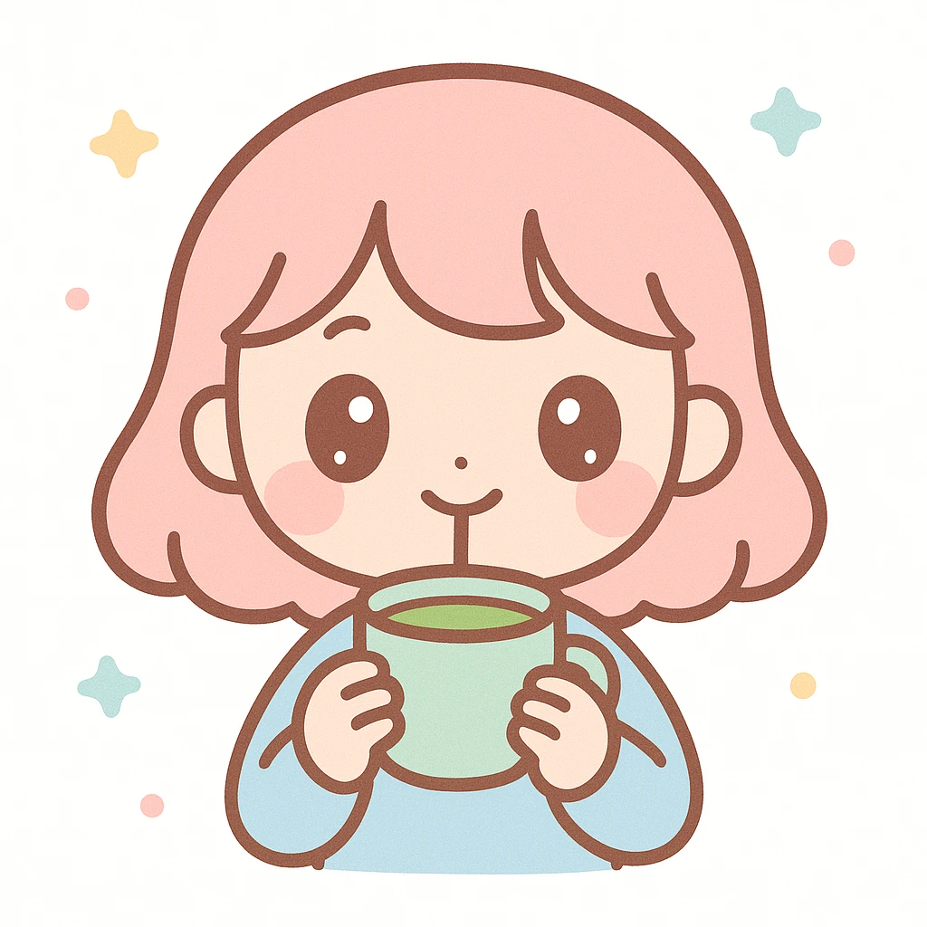 blonde girl drinking matcha, kawaii style emoji
