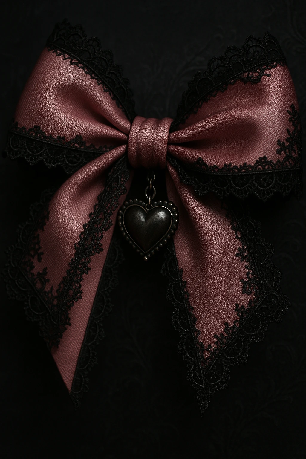 pink gothic bow with black lace trim and heart charm emoji