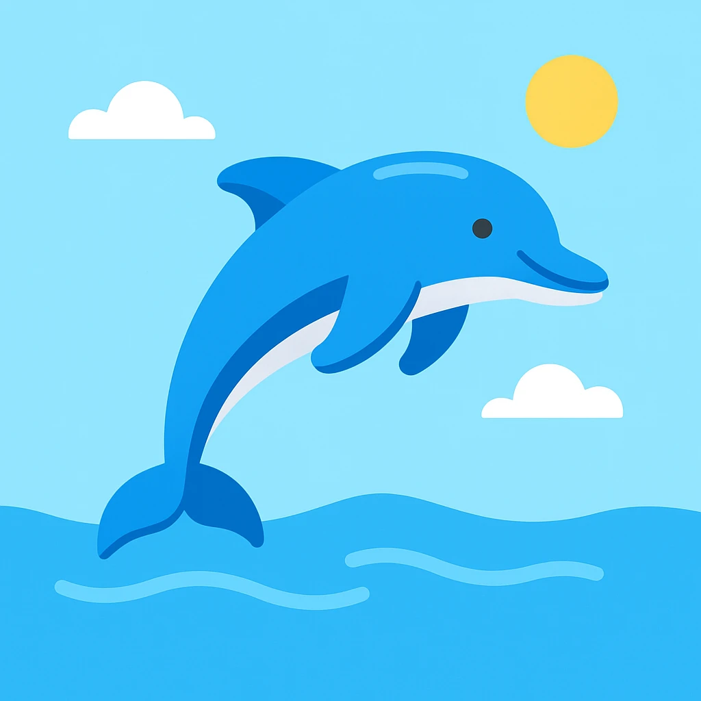 Flat design style dolphin in the water emoji