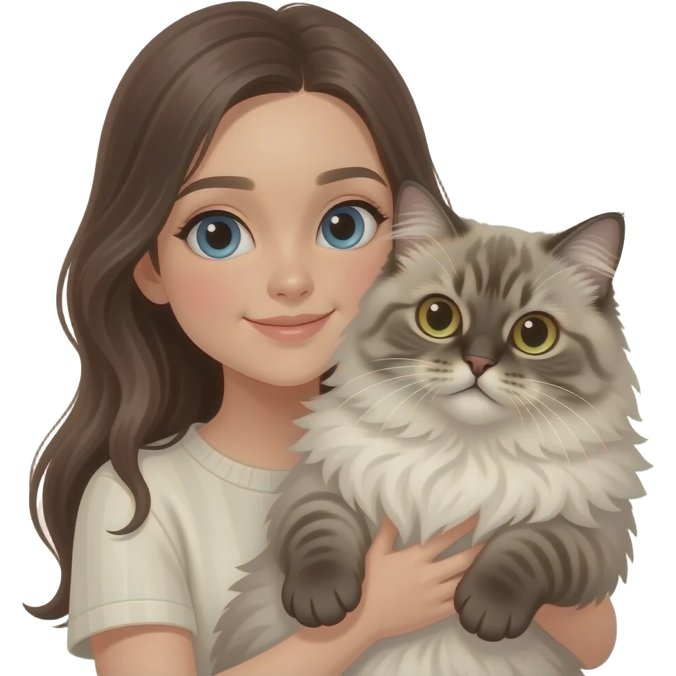 girl holding big Persian Cat closeup emoji