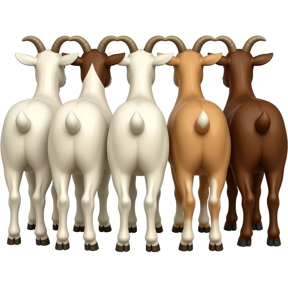 Hazme 7 cabras de tonos blancos y marrones. Tienen que estar las siete juntas. Tienen que estar de espaldas. emoji