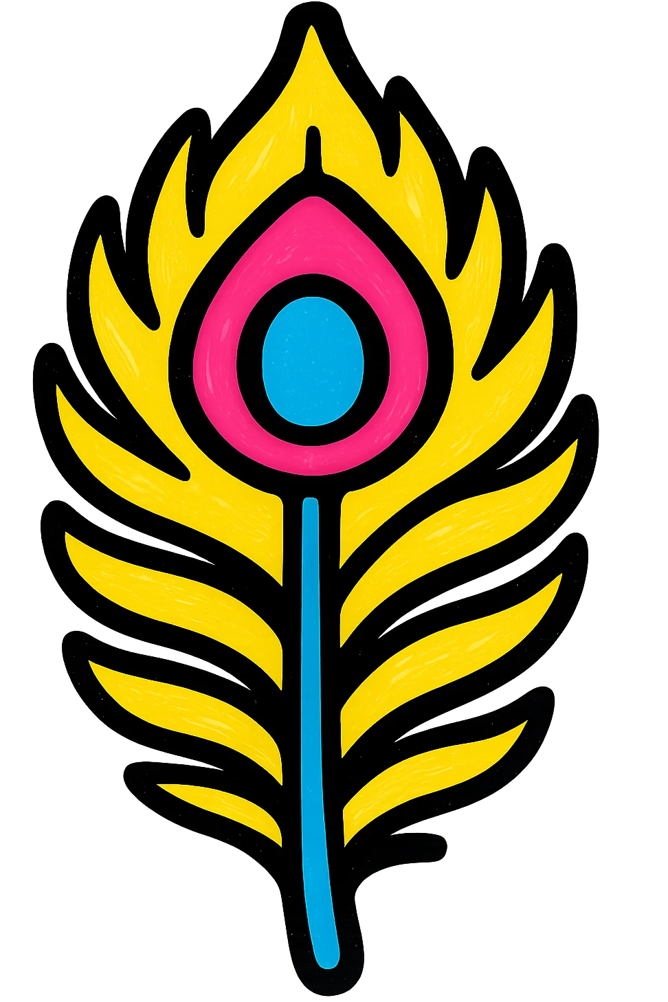 peacock feather, stylized, bold outlines, cartoon style emoji
