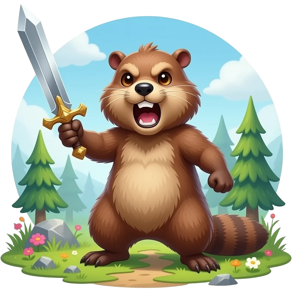 бобр в мире фентази поднимает меч в ярости emoji