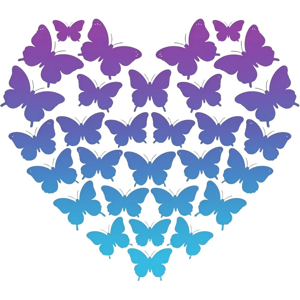 gradient light purple to blue butterflies in the shape of a heart emoji