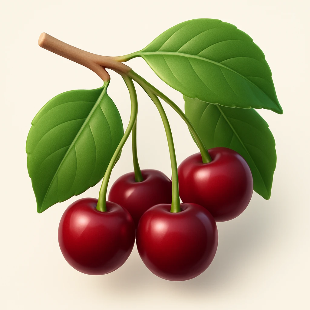 Enhance the berries and leaves to have maximum volume, making them very three-dimensional with expressive lighting and shadow for depth. Render in a modern 3D iOS style. Square composition with a clean background. emoji