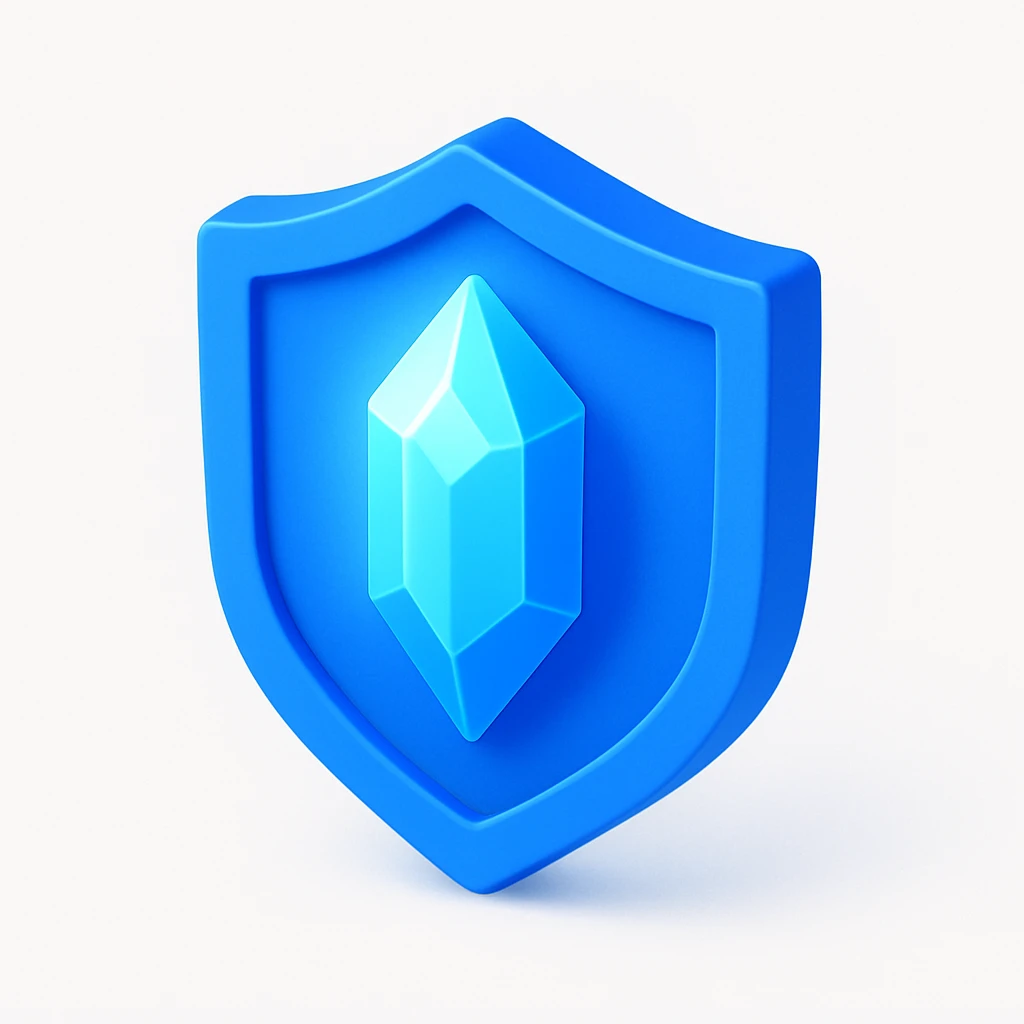 a fantasy crystal shield, glowing blue emoji