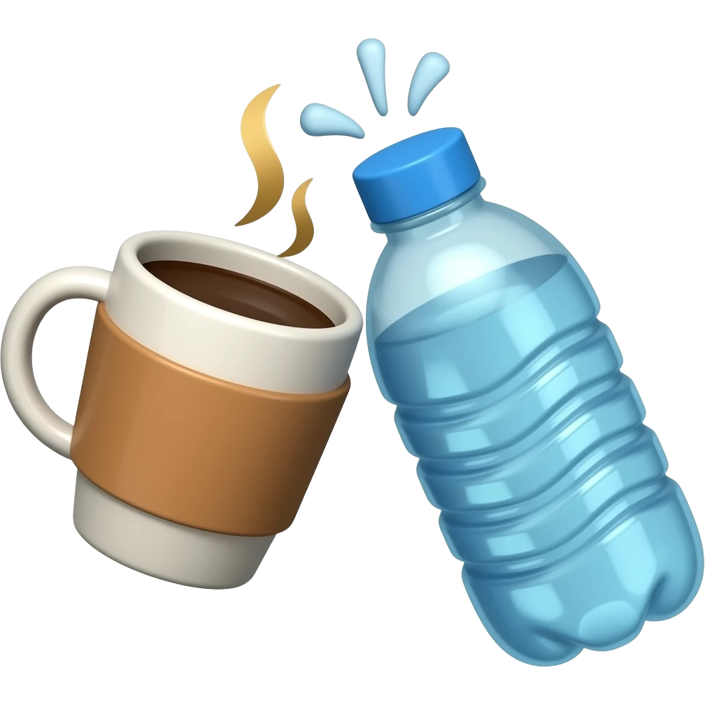Do an emoji with a cup of coffee and water bottle clinking emoji