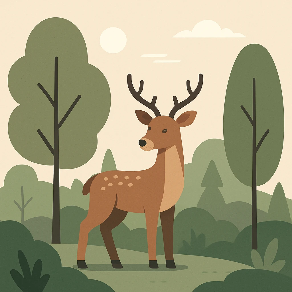 Flat design style deer in the forest emoji