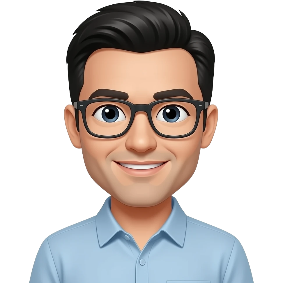 A man with black hair and glasses emoji