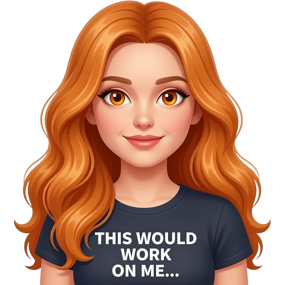 sexy girl with overlong ginger hair and ginger eyes a top with THIS WOULD WORK ON ME... written on it emoji