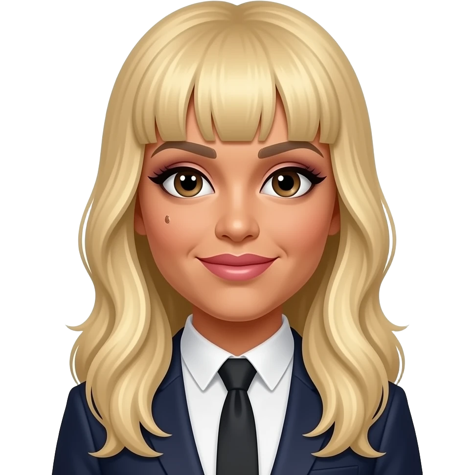 Vice Ganda an artist with long long blonde hair with bangs, and one mole on the upper left of her top lips, with girly makeup and fashion outfit emoji