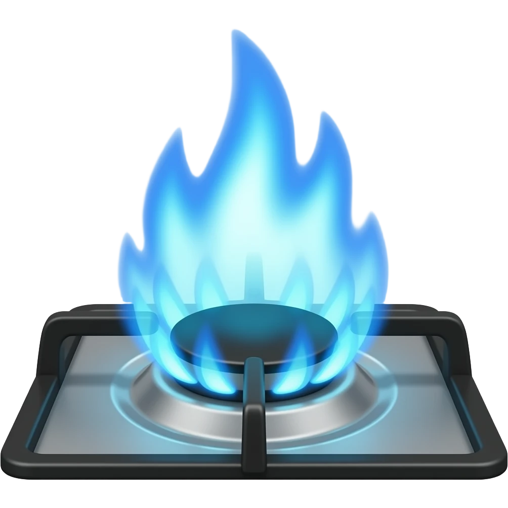 a gas stove pit burner head emitting blue flames emoji