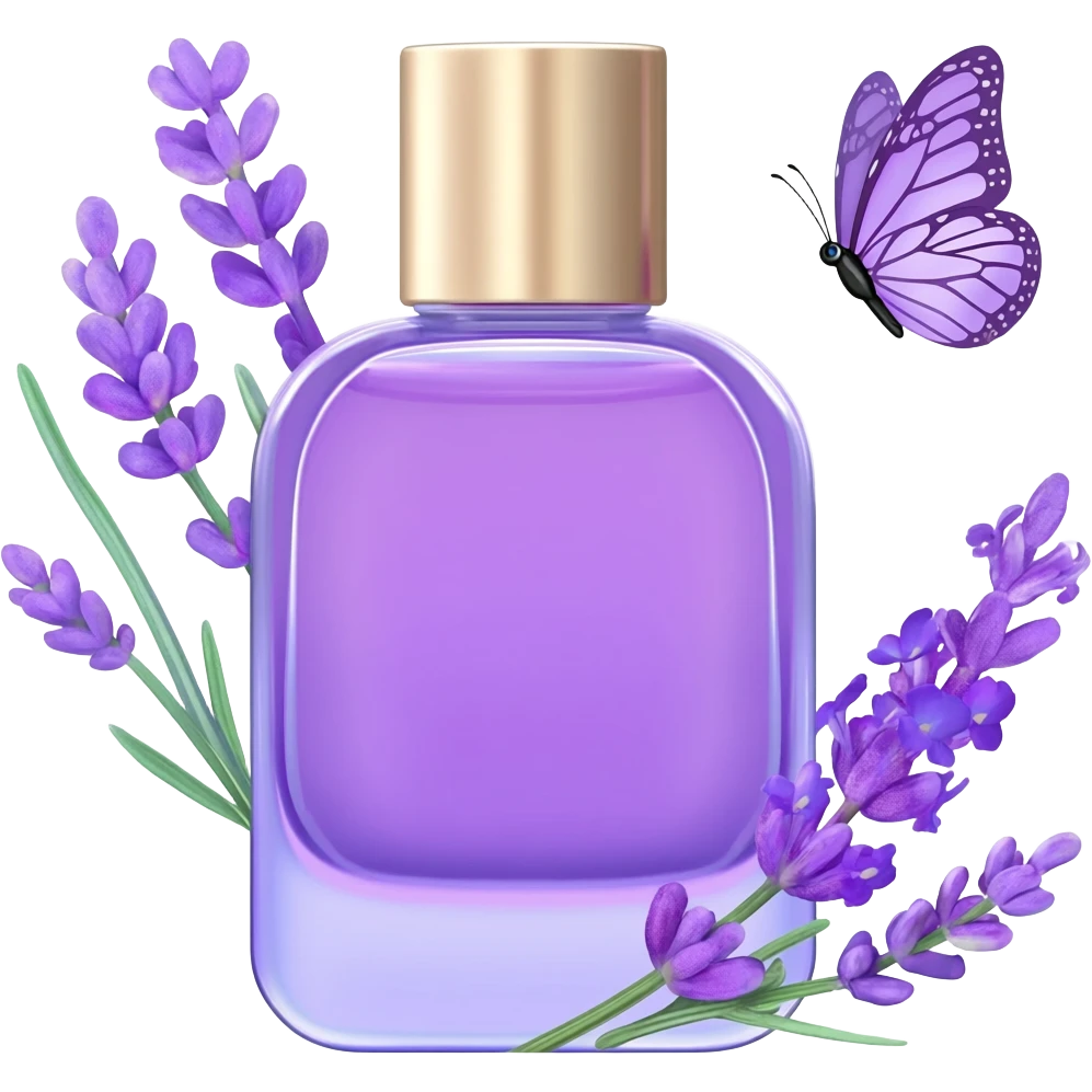 Lavender perfume with lavender flowers, and butterfly, pastel aesthetic, pastelcore emoji