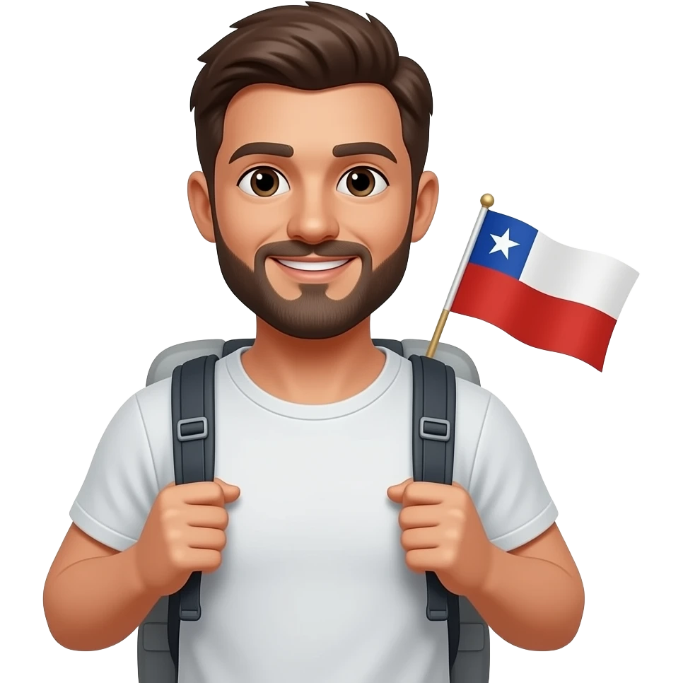 Hombre viajo con bandera de chile atras emoji