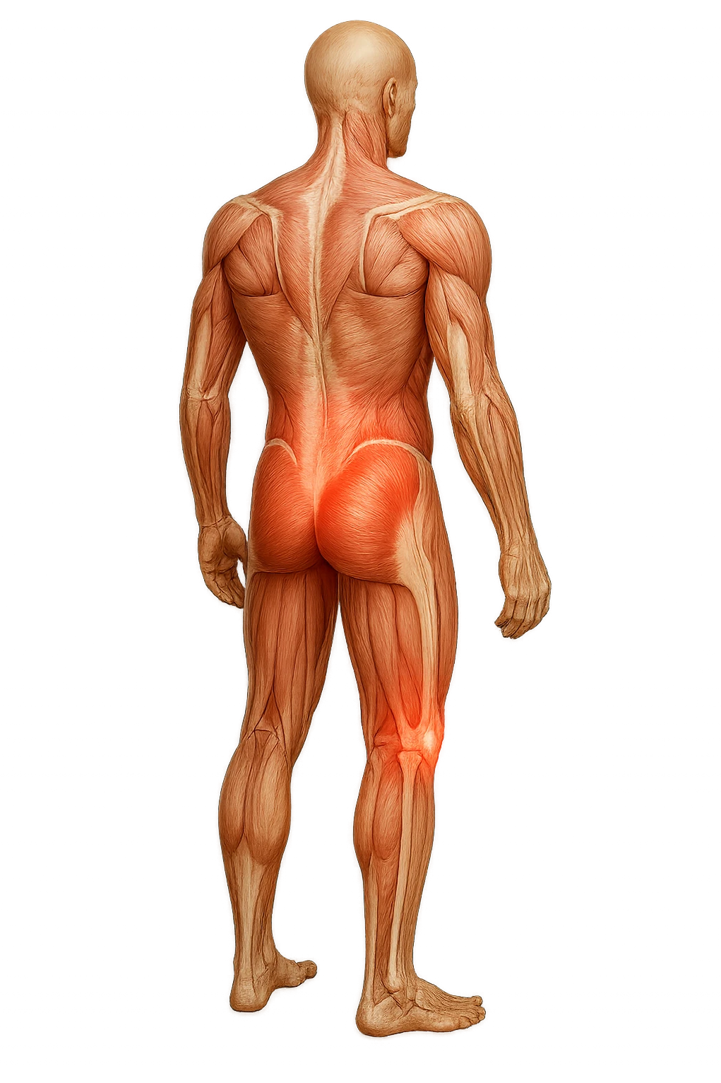 corpo umano anatomico con mal di schiena e al ginocchio, iperrealiùstico 4k emoji