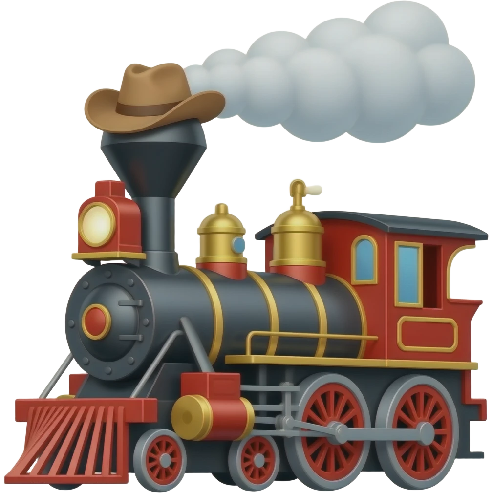 Steam train with a cowboy hat on the top emoji