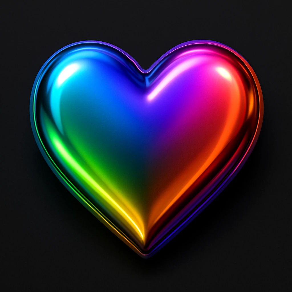 heart with a metallic rainbow sheen, digital illustration emoji