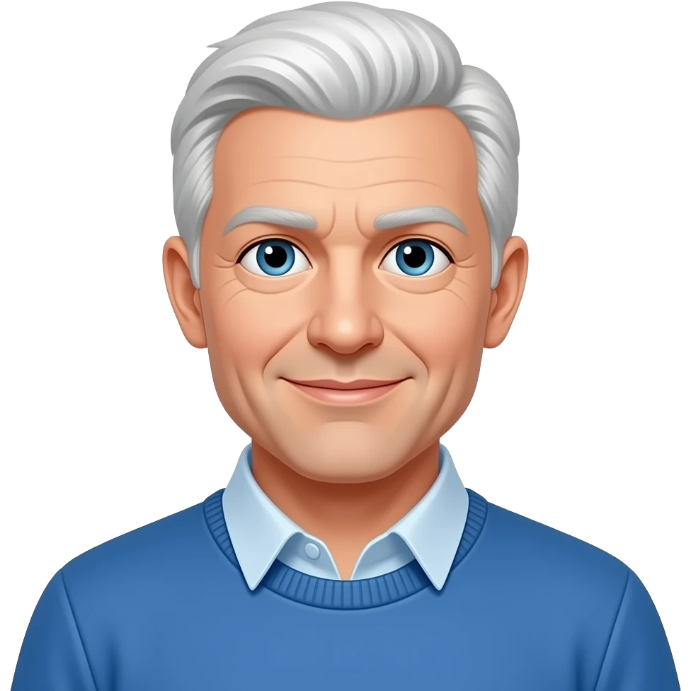 Mr Smith, white hair, blue jumper emoji