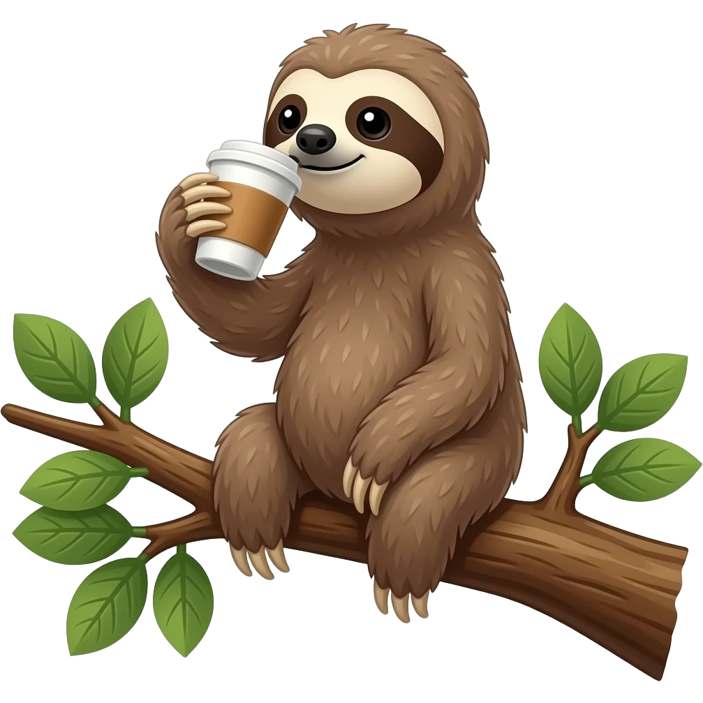 sloth on tree drink coffee emoji