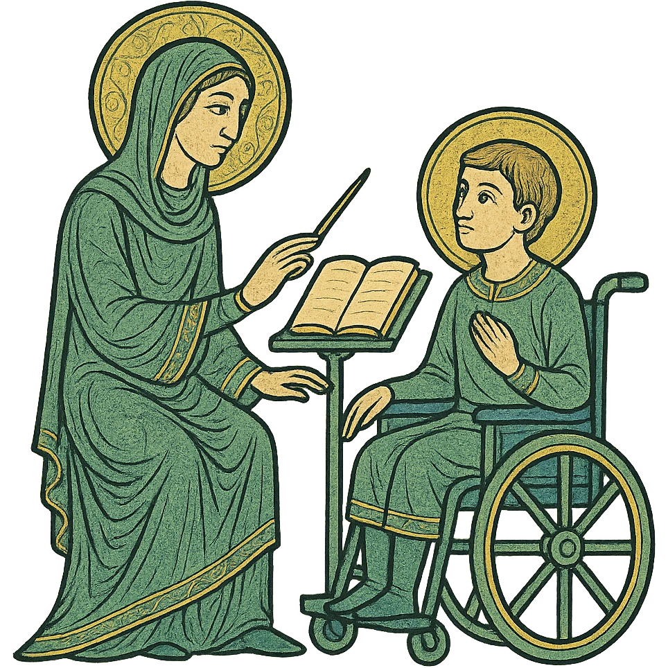 special education icon, classic look, green gold and white color scheme, elegant lines, decorative details emoji