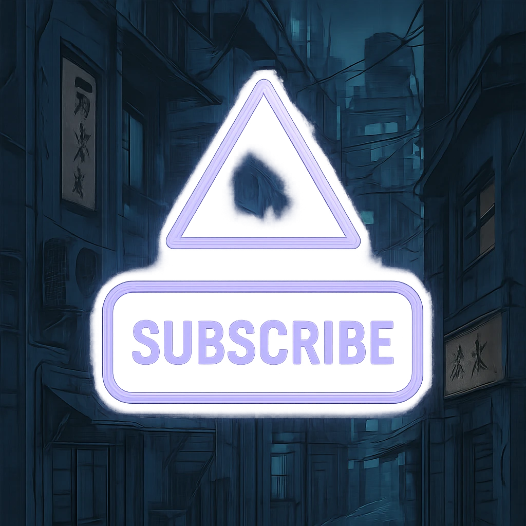 a lavender "subscribe" button, future, cyberpunk
the words appear below a triangle

 emoji