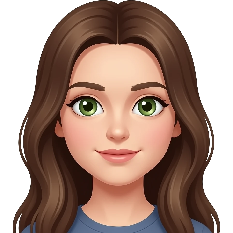 Mädchen mit grün braunen Augen und braunen Haaren lang Mittelscheitel emoji