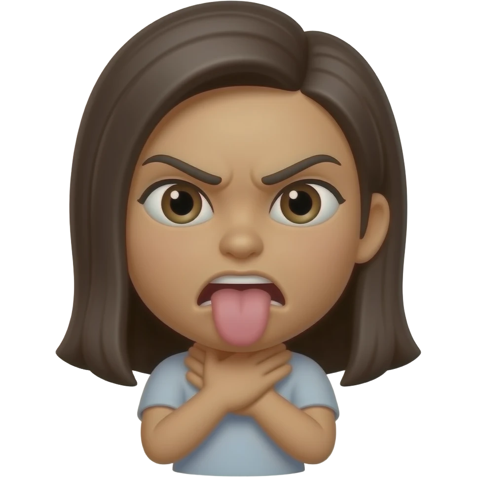 Mad Medium skin iPhone emoji girl Choking self with hands around neck With tongue sticking out emoji