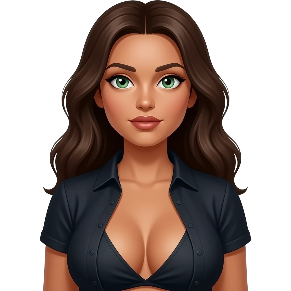 Green eyes tan big boobs sexy ink shirt emoji