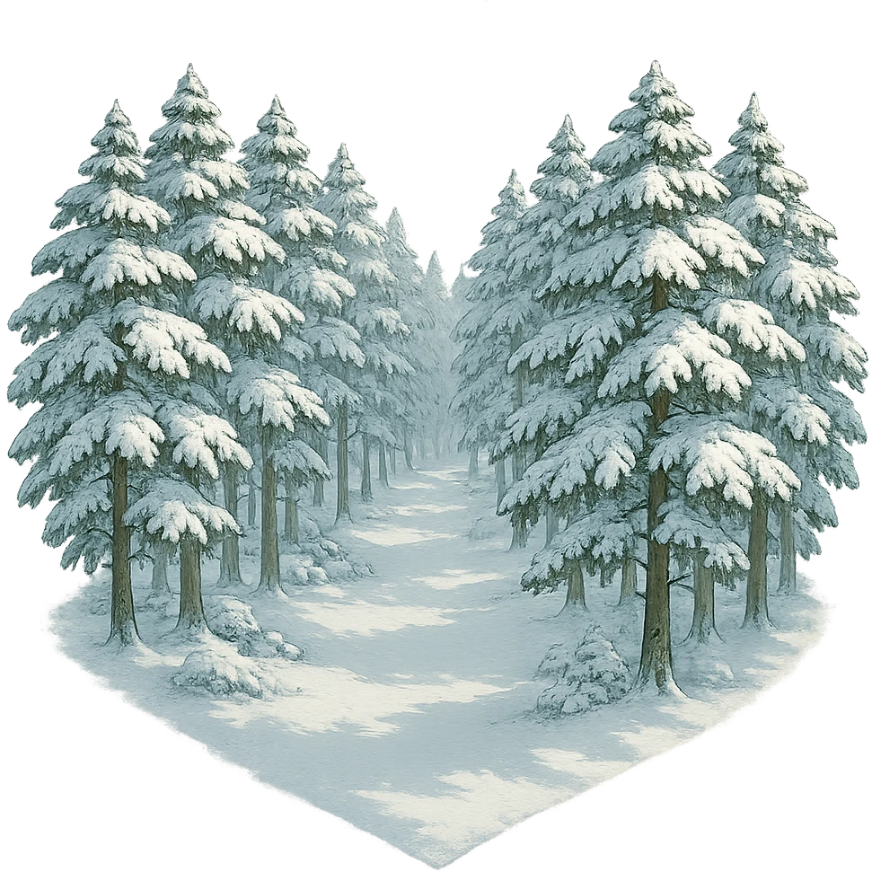 heart with a tranquil snowy cedar grove, clean digital illustration emoji