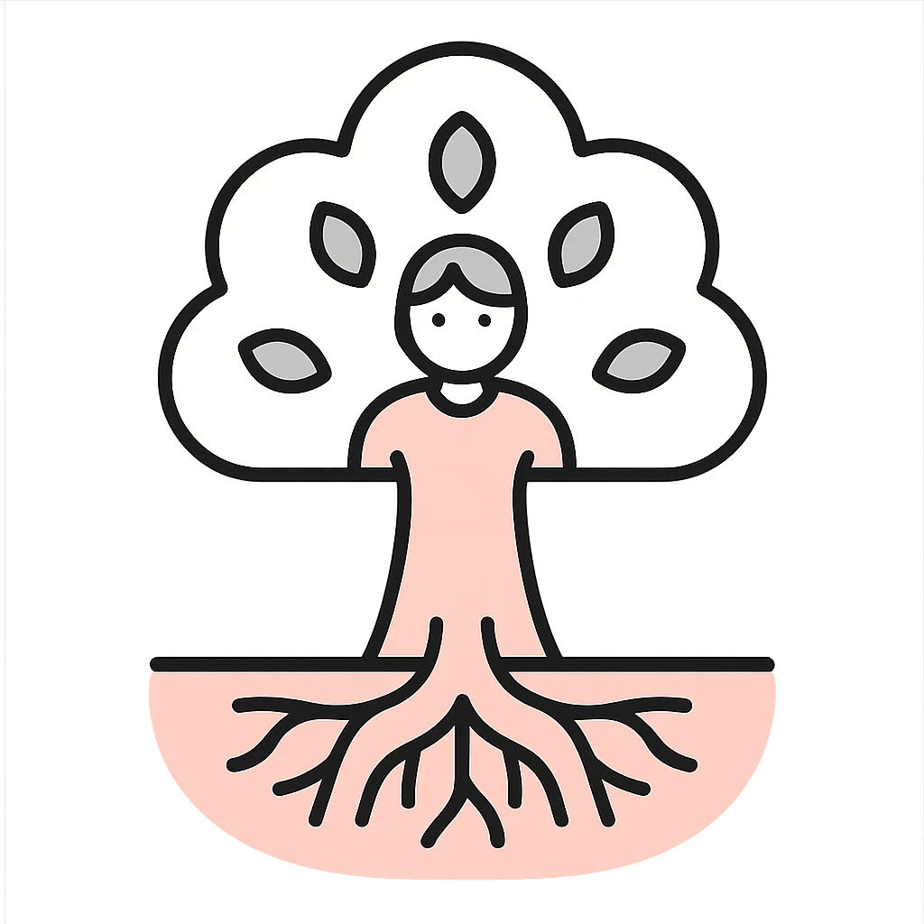 stylized tree with roots in soil, Scandinavian folk art style, minimal, simple shapes, clean lines emoji