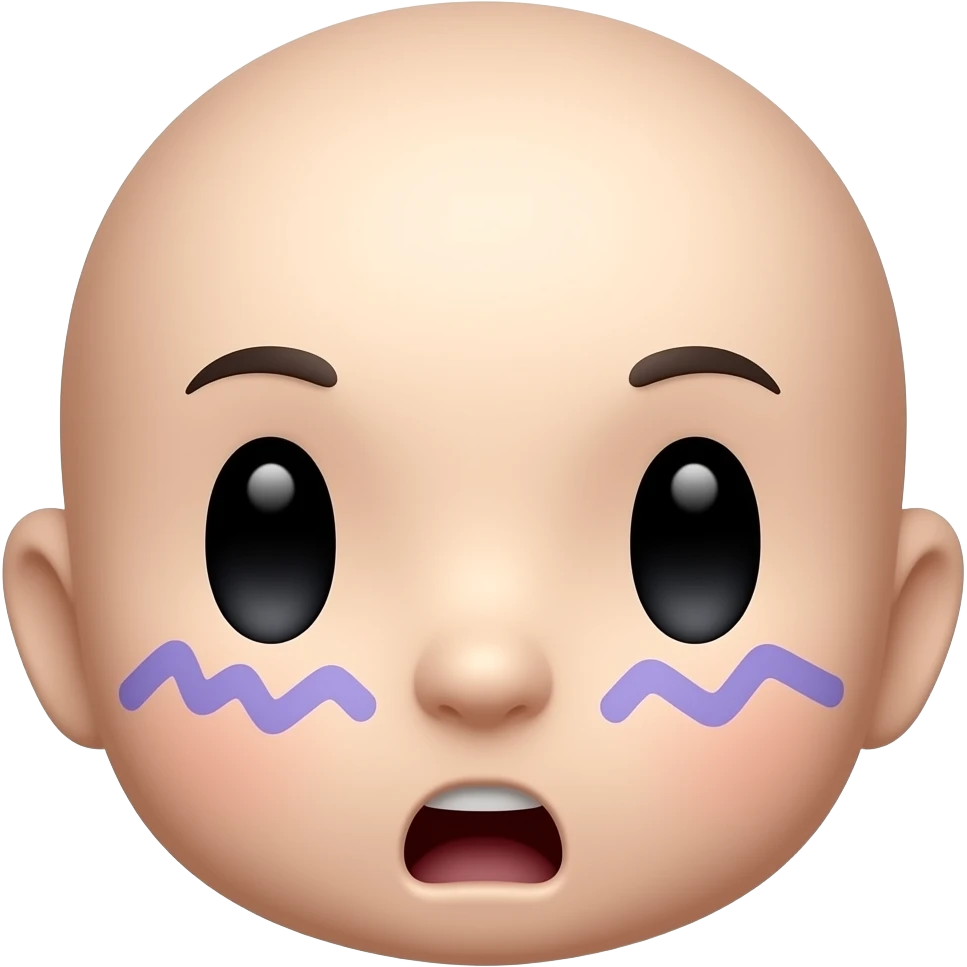 Chibi anime emoji, dark vertical shadow over eyes, tiny 'o' mouth, purple wavy stress lines, shocked expression. emoji