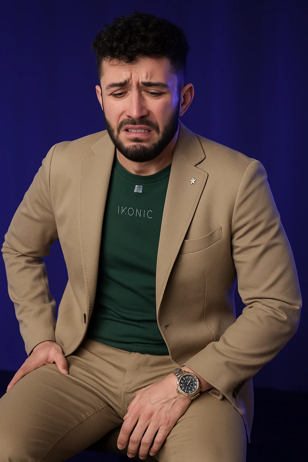 Uomo con dolore per via dei suoi fianchi asimmetrici emoji