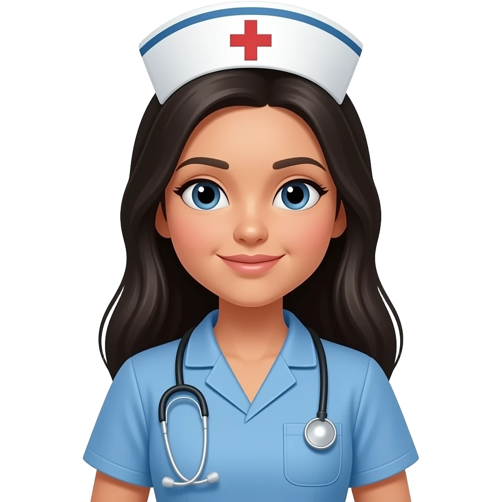 Tan nurse with scrubs long black hair emoji | AI Emoji Generator emoji