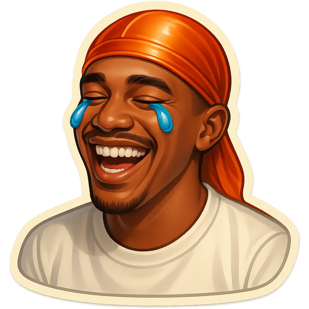 laughing crying
make his shirt white
make him smile
Change His durag To orange emoji