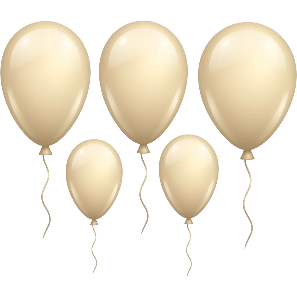 Cinematic realistic looking beige floating birthday ballons with a long thread going downwards emoji
