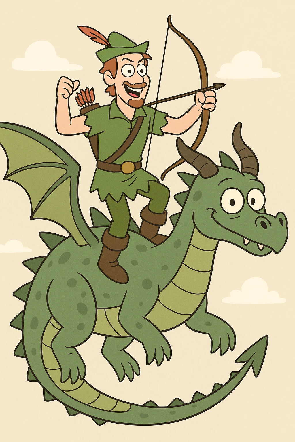 Robin Hood riding a dragon, cartoon style emoji