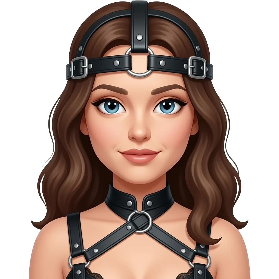 Women in bdsm Dessous. leather pony Harness on her head emoji