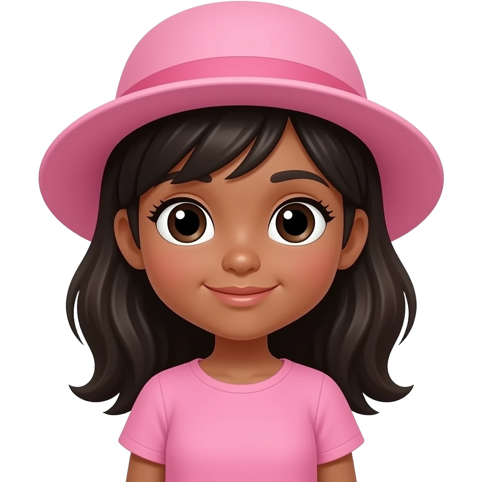Uma menina bonita fofa e negra meio Clara também e também Bota ela com Chapeuzinho Rosinha e um vestido rosa emoji