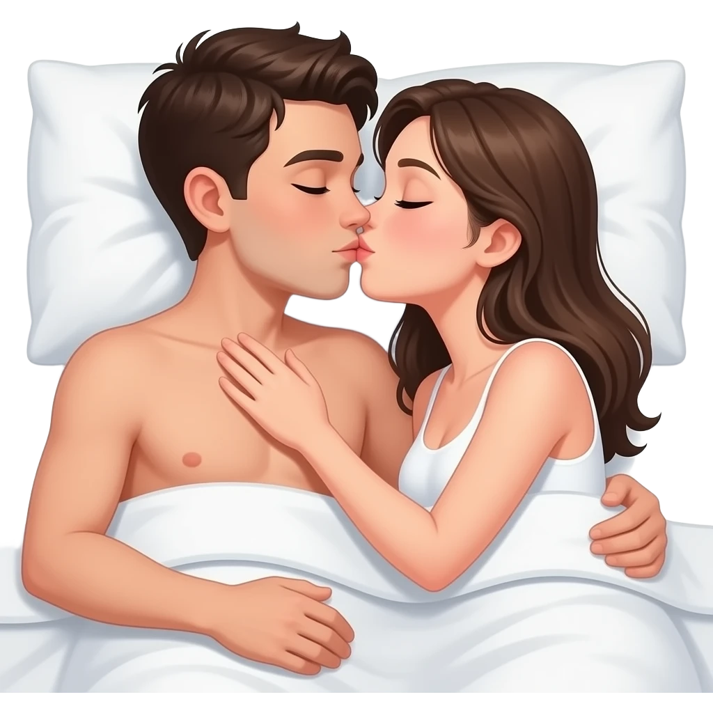 19 year-old naked man laying in bed kissing a naked woman emoji