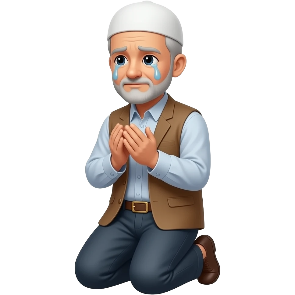 пожилой  мужчина мусульманин со слезами молиться на коленях emoji