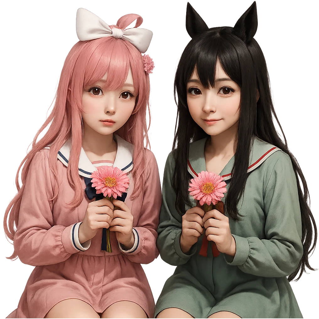 Remove the background, keep only Kuromi and My Melody, photorealistic style, preserve all details, transparent background. emoji