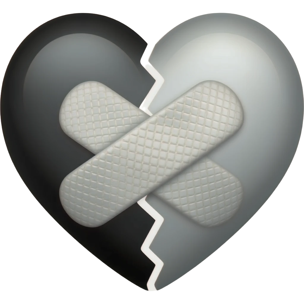 Black and white heart the colours are divided with bandage emoji