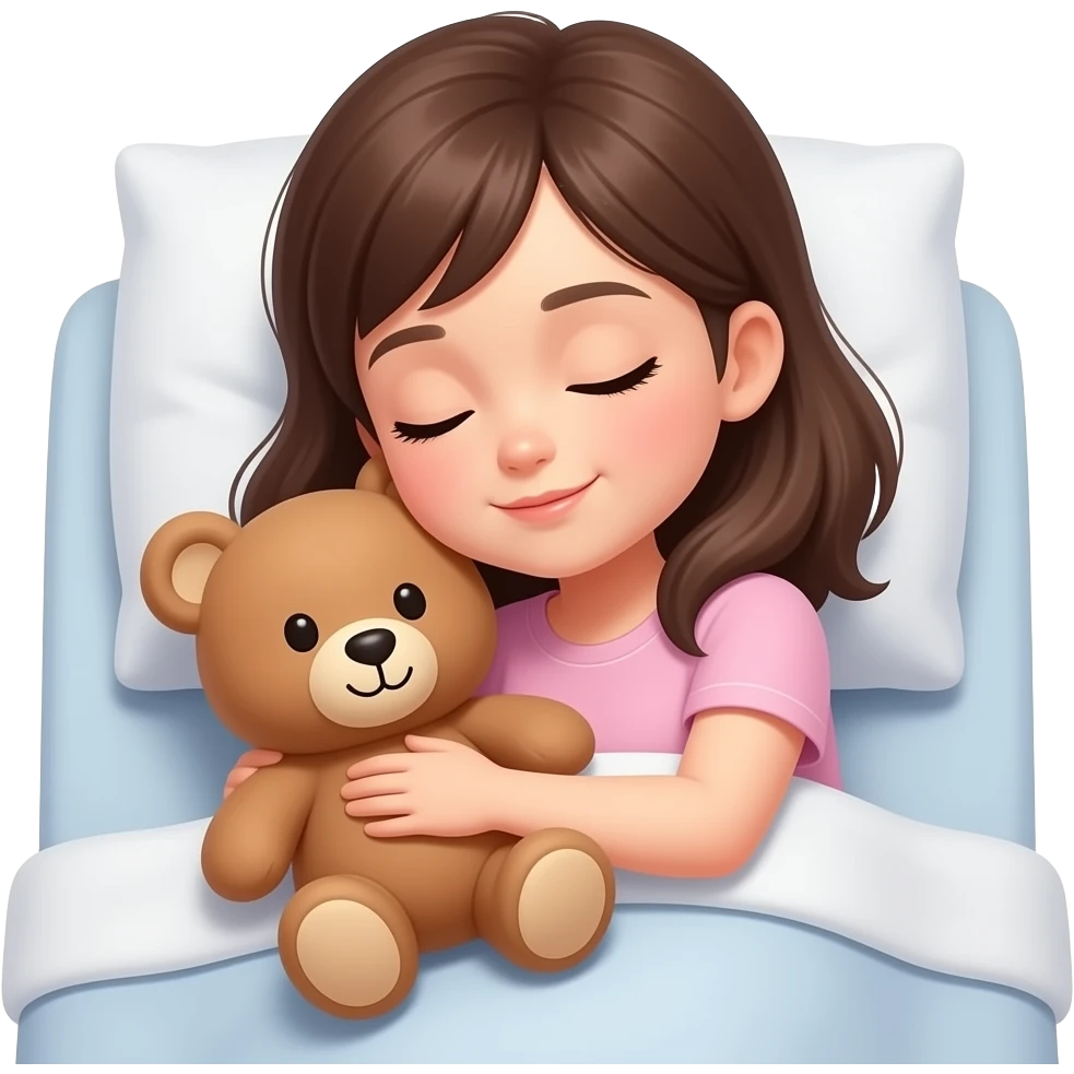 Girl sleeping on the bed and hugging teddybear emoji