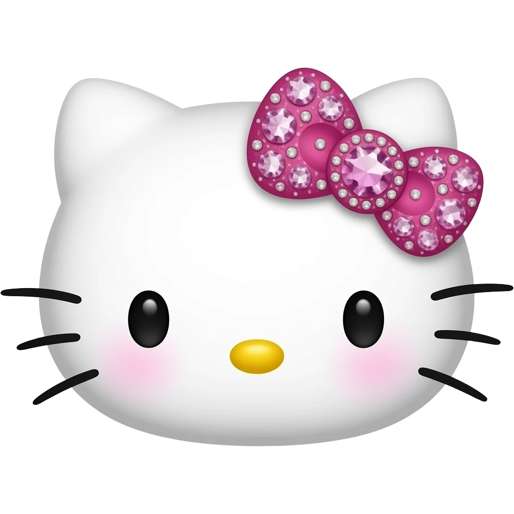 hello kitty head with a pink glittery bow with small diamonds on it emoji