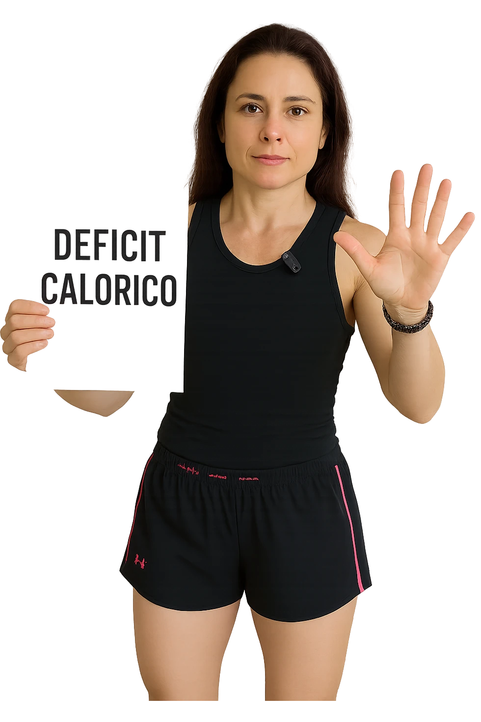 Donna con in mano una dieta con scritto "Deficit Calorico" emoji