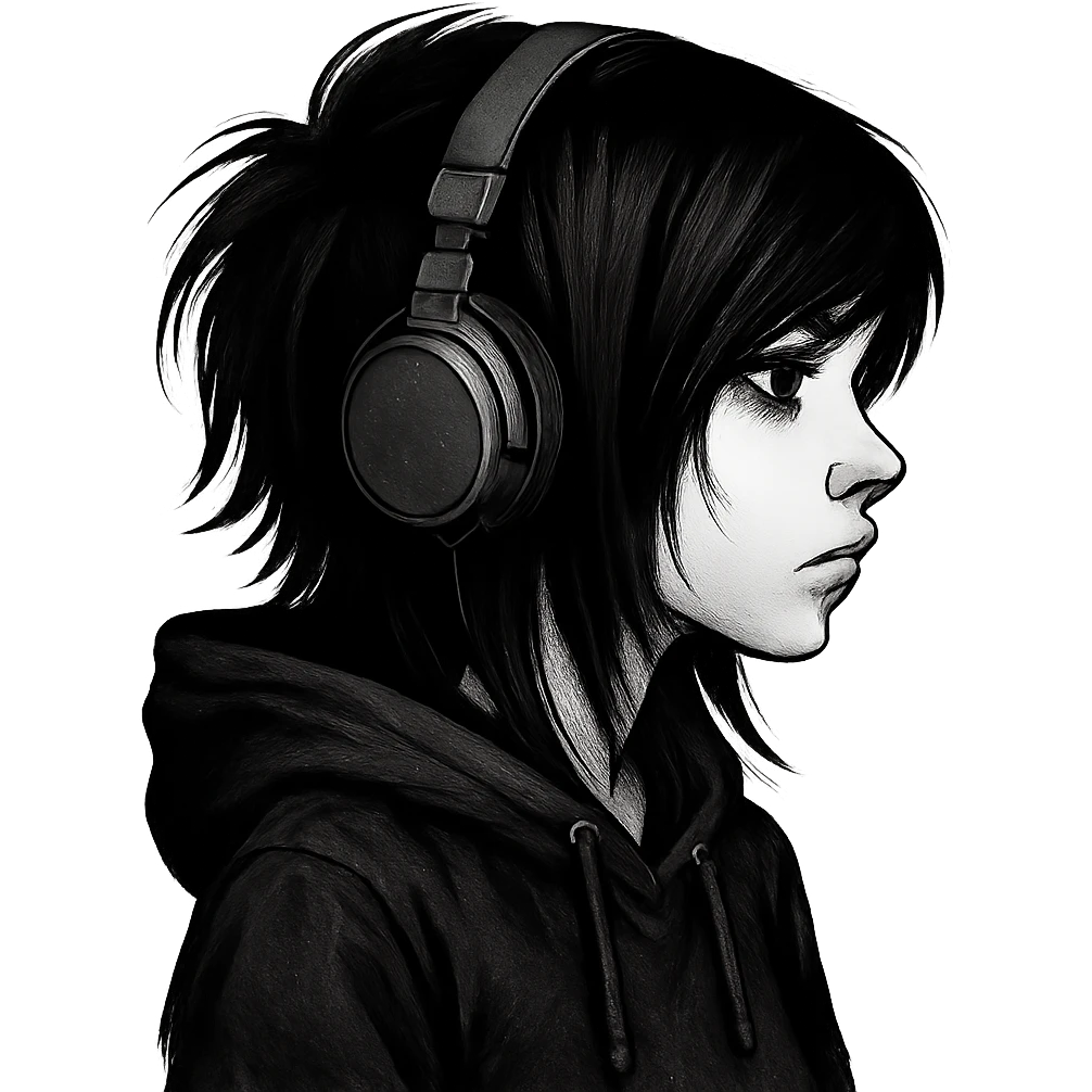 emo girl profile, headphones and hoodie, no background emoji