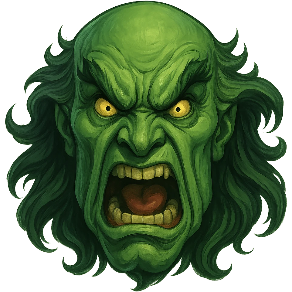 fierce head of the Wizard of Oz, exaggerated features, fantasy illustration, no background emoji